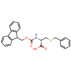 Chemical structure of (2S)-3-(benzylsulfanyl)-2-({[(9H-fluoren-9-yl)methoxy]carbonyl}amino)propanoic acid , CAS 252049-18-6, AChemBlock AD241516