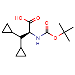 Chemical structure of (S)-2-((tert-Butoxycarbonyl)amino)-3,3-dicyclopropylpropanoic acid , CAS 2548967-22-0, AChemBlock AD241523