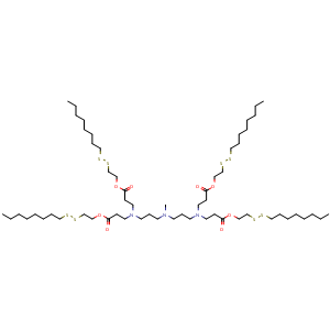 Chemical structure of 16-Oxa-19,20-dithia-4,8,12-triazaoctacosanoic acid, 8-methyl-4,12-bis[3-[2-(octyldithio)ethoxy]-3-oxopropyl]-15-oxo-, 2-(octyldithio)ethyl ester , CAS 2566523-06-4, AChemBlock AD241533