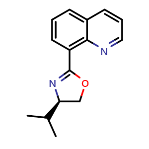 Chemical structure of 8-[(4R)-4-(propan-2-yl)-4,5-dihydro-1,3-oxazol-2-yl]quinoline , CAS 259105-54-9, AChemBlock AD241545