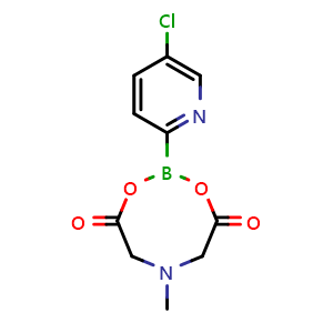 Chemical structure of 2-(5-chloro-2-pyridyl)-6-methyl-1,3,6,2-dioxazaborocane-4,8-dione , CAS 2639478-54-7, AChemBlock AD241573