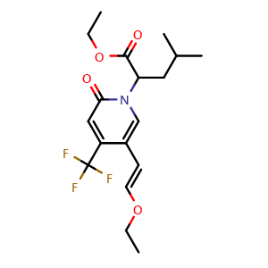 Chemical structure of Ethyl (E)-2-[5-(2-Ethoxyvinyl)-2-oxo-4-(trifluoromethyl)pyridin-1(2H)-yl]-4-methylpentanoate , CAS 2640364-77-6, AChemBlock AD241574