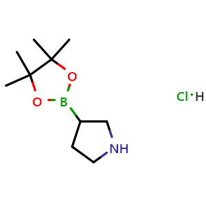 Chemical structure of 3-(4,4,5,5-Tetramethyl-1,3,2-dioxaborolan-2-yl)pyrrolidine hydrochloride , CAS 2642160-40-3, AChemBlock AD241579