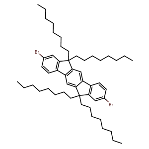 Chemical structure of 2,8-dibromo-6,6,12,12-tetraoctyl-6H,12H-indeno[1,2-b]fluorene , CAS 264281-45-0, AChemBlock AD241580