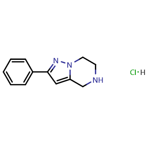 Chemical structure of 2-Phenyl-4,5,6,7-tetrahydropyrazolo[1,5-a]pyrazine hydrochloride , CAS 2648939-95-9, AChemBlock AD241582
