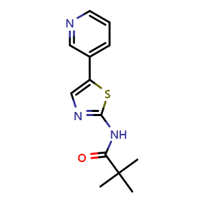 Chemical structure of 2,2-dimethyl-N-[5-(3-pyridyl)thiazol-2-yl]propanamide , CAS 2665663-86-3, AChemBlock AD241595