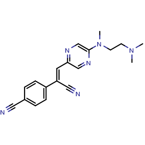 Chemical structure of (Z)-4-(1-cyano-2-(5-((2-(dimethylamino)ethyl)(methyl)amino)pyrazin-2-yl)vinyl)benzonitrile , CAS 2682901-46-6, AChemBlock AD241605