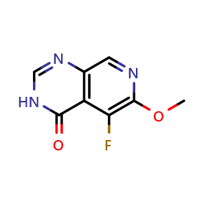 Chemical structure of 5-fluoro-6-methoxy-3H-pyrido[3,4-d]pyrimidin-4-one , CAS 2704631-18-3, AChemBlock AD241619