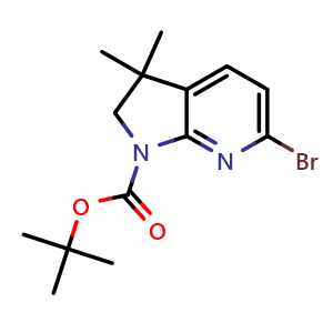 Chemical structure of tert-Butyl 6-bromo-3,3-dimethyl-2H-pyrrolo[2,3-b]pyridine-1-carboxylate , CAS 2705237-34-7, AChemBlock AD241620