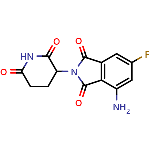 Chemical structure of 4-Amino-2-(2,6-dioxohexahydropyridin-3-yl)-6-fluoroisoindole-1,3-dione , CAS 2713422-01-4, AChemBlock AD241621