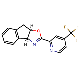 Chemical structure of 2-[(3aS,8aR)-3aH,8H,8aH-indeno[1,2-d][1,3]oxazol-2-yl]-4-(trifluoromethyl)pyridine , CAS 2757082-23-6, AChemBlock AD241646