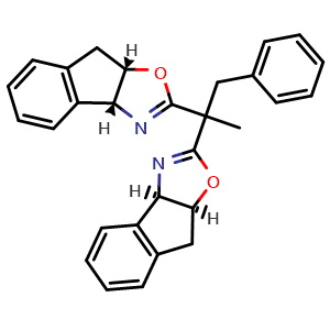 Chemical structure of (3aR,8aS)-2-{2-[(3aR,8aS)-3aH,8H,8aH-indeno[1,2-d][1,3]oxazol-2-yl]-1-phenylpropan-2-yl}-3aH,8H,8aH-indeno[1,2-d][1,3]oxazole , CAS 2757082-37-2, AChemBlock AD241648