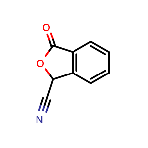 Chemical structure of 3-Oxo-1,3-dihydroisobenzofuran-1-carbonitrile , CAS 27613-27-0, AChemBlock AD241662