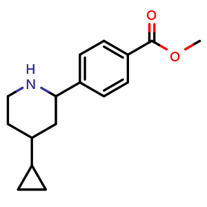 Chemical structure of methyl 4-(4-cyclopropylhexahydropyridin-2-yl)benzoate , CAS 2797067-45-7, AChemBlock AD241686
