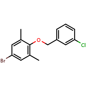 Chemical structure of 5-bromo-2-[(3-chlorophenyl)methoxy]-1,3-dimethylbenzene , CAS 2803460-68-4, AChemBlock AD241689
