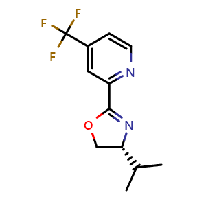 Chemical structure of 2-[(4R)-4-(propan-2-yl)-4,5-dihydro-1,3-oxazol-2-yl]-4-(trifluoromethyl)pyridine , CAS 2828432-06-8, AChemBlock AD241702