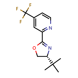 Chemical structure of 2-[(4R)-4-tert-Butyl-4,5-dihydro-1,3-oxazol-2-yl]-4-(trifluoromethyl)pyridine , CAS 2828432-07-9, AChemBlock AD241703