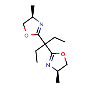 Chemical structure of (4R)-4-methyl-2-{3-[(4R)-4-methyl-4,5-dihydro-1,3-oxazol-2-yl]pentan-3-yl}-4,5-dihydro-1,3-oxazole , CAS 2828432-10-4, AChemBlock AD241704