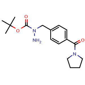 Chemical structure of N-{[4-(pyrrolidine-1-carbonyl)phenyl]methyl}(tert-butoxy)carbohydrazide , CAS 2828432-32-0, AChemBlock AD241707