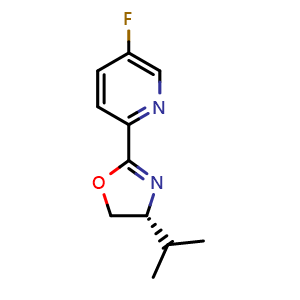 Chemical structure of 5-fluoro-2-[(4R)-4-(propan-2-yl)-4,5-dihydro-1,3-oxazol-2-yl]pyridine , CAS 2828433-61-8, AChemBlock AD241709