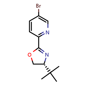 Chemical structure of 5-bromo-2-[(4R)-4-tert-Butyl-4,5-dihydro-1,3-oxazol-2-yl]pyridine , CAS 2828433-63-0, AChemBlock AD241710