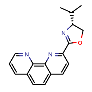 Chemical structure of 2-[(4R)-4-(propan-2-yl)-4,5-dihydro-1,3-oxazol-2-yl]-1,10-phenanthroline , CAS 2828438-18-0, AChemBlock AD241713