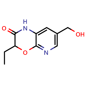 Chemical structure of 3-ethyl-7-(hydroxymethyl)-1H-pyrido[2,3-b][1,4]oxazin-2(3H)-one , CAS 2851897-82-8, AChemBlock AD241734