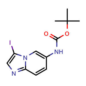 Chemical structure of 2-Methylpropan-2-yl [(3-iodoimidazo[1,2-a]pyridin-6-yl)amino]methanoate , CAS 2910925-97-0, AChemBlock AD241761