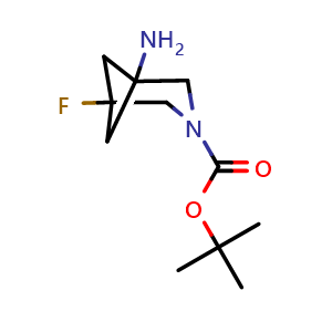 Chemical structure of tert-Butyl 1-amino-5-fluoro-3-azabicyclo[3.1.1]heptane-3-carboxylate , CAS 2940937-56-2, AChemBlock AD241781