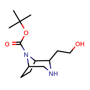 Chemical structure of tert-Butyl 2-(2-hydroxyethyl)-3,8-diazabicyclo[3.2.1]octane-8-carboxylate , CAS 2940938-44-1, AChemBlock AD241782