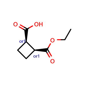Chemical structure of cis-2-ethoxycarbonylcyclobutanecarboxylic acid , CAS 2983-87-1, AChemBlock AD241798