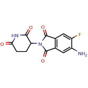 Chemical structure of 5-amino-2-(2,6-dioxohexahydropyridin-3-yl)-6-fluoroisoindole-1,3-dione , CAS 2995272-75-6, AChemBlock AD241801