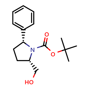 Chemical structure of (2S,5R)-tert-Butyl-2-(hydroxymethyl)-5-phenylpyrrolidine-1-carboxylate , CAS 317357-84-9, AChemBlock AD241845