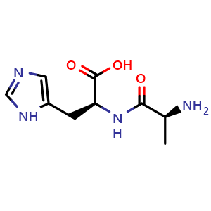 Chemical structure of (2S)-2-[(2S)-2-aminopropanamido]-3-(1H-imidazol-5-yl)propanoic acid , CAS 3253-17-6, AChemBlock AD241864