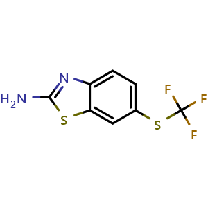 Chemical structure of 6-[(trifluoromethyl)sulfanyl]-1,3-benzothiazol-2-amine , CAS 326-45-4, AChemBlock AD241867