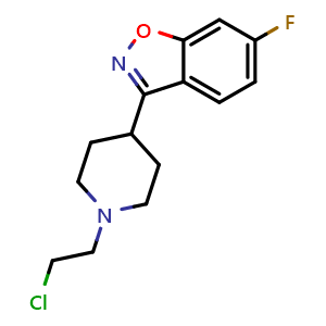 Chemical structure of 3-[1-(2-chloroethyl)-4-piperidyl]-6-fluoro-1,2-benzoxazole , CAS 329977-78-8, AChemBlock AD241881