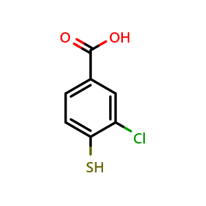 Chemical structure of 3-chloro-4-sulfanylbenzoic acid , CAS 33029-25-3, AChemBlock AD241883