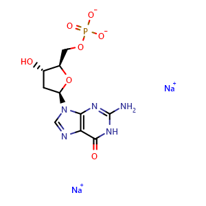 Chemical structure of 2'-Deoxyguanosine 5'-monophosphate (disodium) , CAS 33430-61-4, AChemBlock AD241895