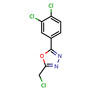 Chemical structure of 2-(chloromethyl)-5-(3,4-dichlorophenyl)-1,3,4-oxadiazole , CAS 33575-81-4, AChemBlock AD241900