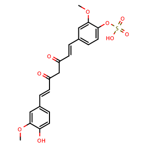 Chemical structure of 4-((1E,6E)-7-(4-hydroxy-3-methoxyphenyl)-3,5-dioxohepta-1,6-dien-1-yl)-2-methoxyphenyl hydrogen sulfate , CAS 339286-19-0, AChemBlock AD241911