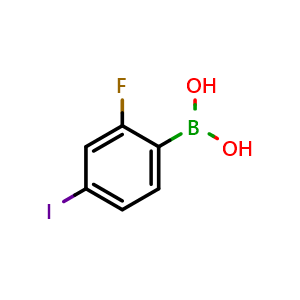 Chemical structure of (2-fluoro-4-iodo-phenyl)boronic acid , CAS 374790-98-4, AChemBlock AD242014