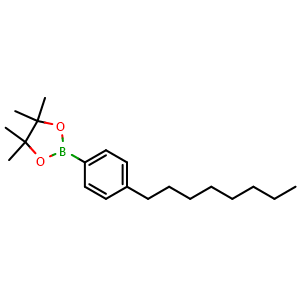 Chemical structure of 4,4,5,5-tetramethyl-2-(4-octylphenyl)-1,3,2-dioxaborolane , CAS 378223-65-5, AChemBlock AD242027