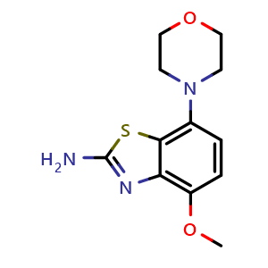 Chemical structure of 4-methoxy-7-(morpholin-4-yl)-1,3-benzothiazol-2-amine , CAS 383865-57-4, AChemBlock AD242037