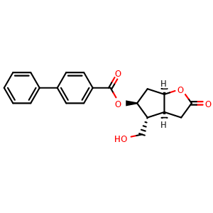 Chemical structure of (3aS,4R,5S,6aR)-4-(Hydroxymethyl)-2-oxohexahydro-2H-cyclopenta[b]furan-5-yl [1,1'-biphenyl]-4-carboxylate , CAS 39265-57-1, AChemBlock AD242055