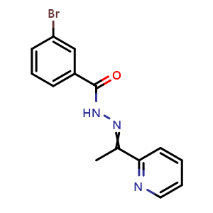 Chemical structure of 3-Bromobenzoic acid 2-[1-(2-pyridinyl)ethylidene]hydrazide , CAS 394668-43-0, AChemBlock AD242059