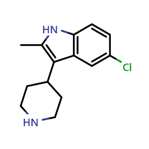 Chemical structure of 5-chloro-2-methyl-3-(piperidin-4-yl)-1H-indole , CAS 400801-74-3, AChemBlock AD242074