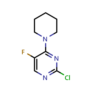 Chemical structure of 2-chloro-5-fluoro-4-(1-piperidyl)pyrimidine , CAS 40423-82-3, AChemBlock AD242080