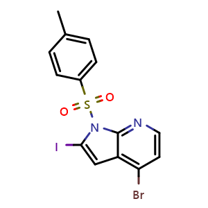 Chemical structure of 4-bromo-2-iodo-1-tosyl-1H-pyrrolo[2,3-b]pyridine , CAS 480423-17-4, AChemBlock AD242195