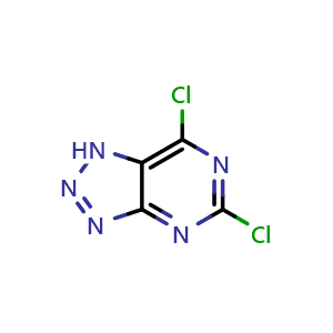 Chemical structure of 5,7-Dichloro-1H-1,2,3-triazolo[4,5-d]pyrimidine , CAS 500338-80-7, AChemBlock AD242212