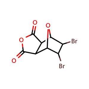 Chemical structure of 5,6-Dibromohexahydro-4,7-epoxyisobenzofuran-1,3-dione , CAS 51371-59-6, AChemBlock AD242251